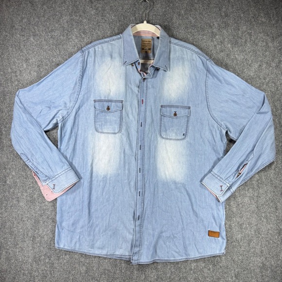 brax Other - Brax Feel Good Mens XXL Light Wash Denim Look Long Sleeve Button Down Shirt